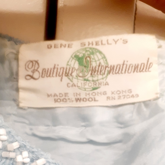 Vintage 1950's/60's BLUE WOOL KNIT Pearl Beaded Sweater Blouse Top - Picture 5 of 10